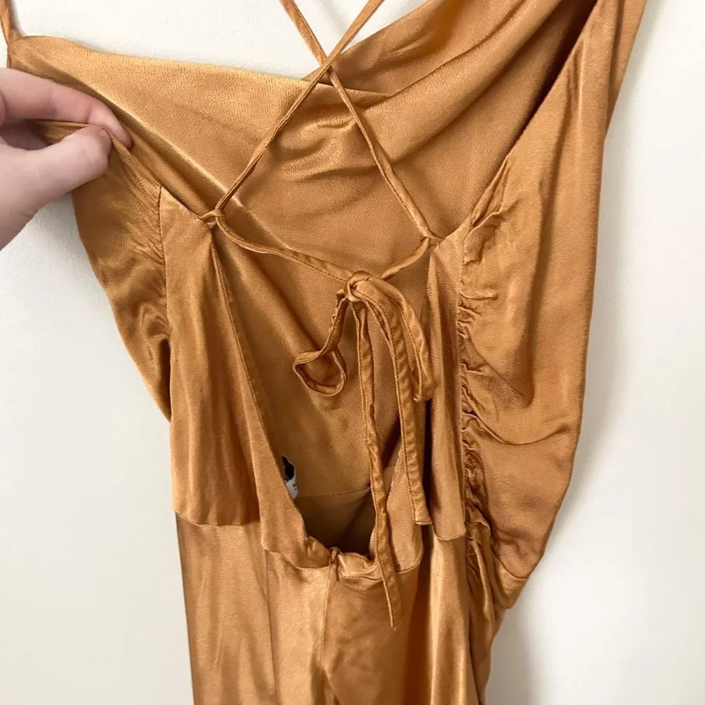 Shona Joy Alma Asymmetrical Bias Cowl Mini Dress in Saffron Size 10